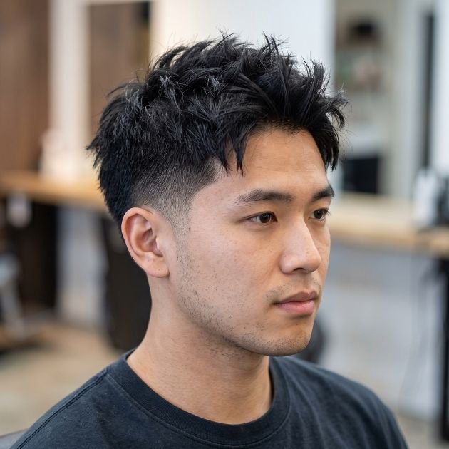 Low Taper Fade With Spiky Textured Top